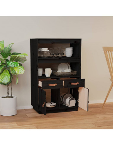 Credenza Nera 67x40x108,5 cm in Legno Massello di Pino