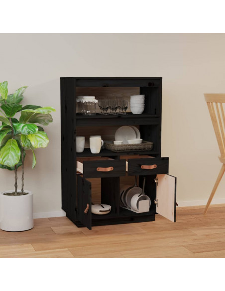 Credenza Nera 67x40x108,5 cm in Legno Massello di Pino