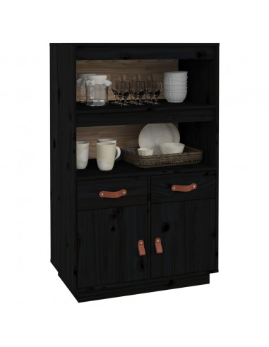 Credenza Nera 67x40x108,5 cm in Legno Massello di Pino