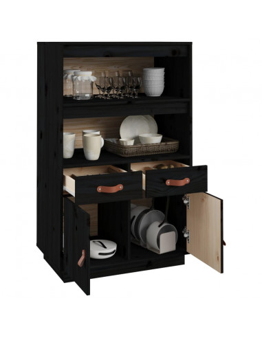 Credenza Nera 67x40x108,5 cm in Legno Massello di Pino