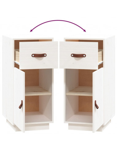 Credenza Bianca 34x40x75 cm in Legno Massello di Pino