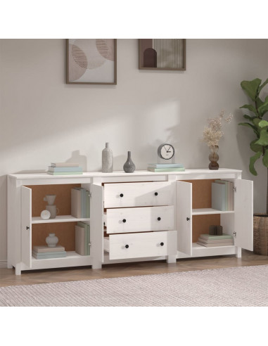 Credenza Bianca 210x35x80 cm in Legno Massello di Pino