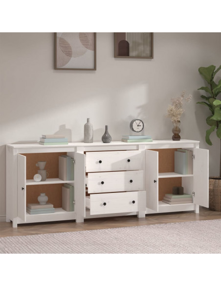 Credenza Bianca 210x35x80 cm in Legno Massello di Pino