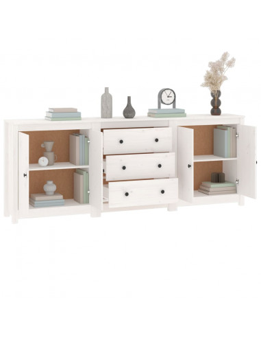 Credenza Bianca 210x35x80 cm in Legno Massello di Pino