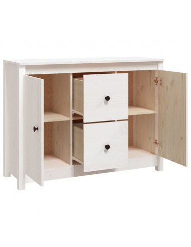 Credenza Bianca 100x35x74 cm in Legno Massello di Pino