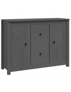 Credenza Grigia 100x35x74 cm in Legno Massello di Pino 2
