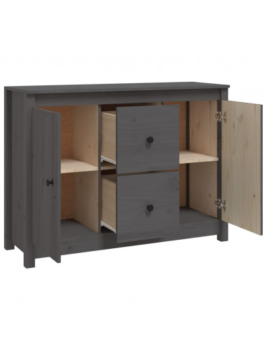 Credenza Grigia 100x35x74 cm in Legno Massello di Pino