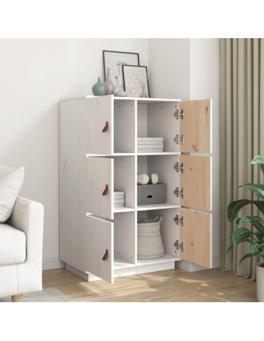 Credenza Bianca 67x40x108,5 cm in Legno Massello di Pino