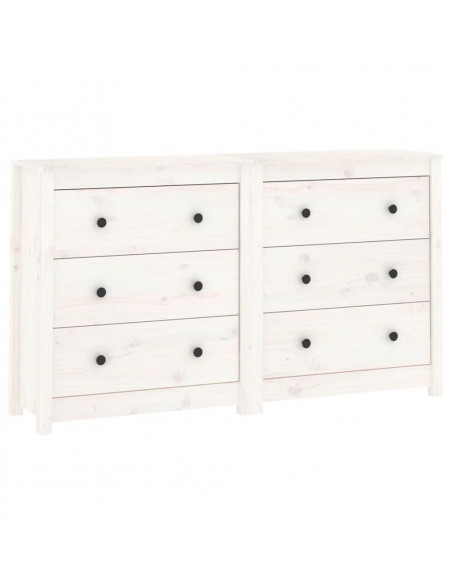 Credenza Bianca 140x35x80 cm in Legno Massello di Pino