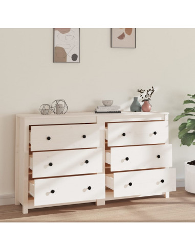 Credenza Bianca 140x35x80 cm in Legno Massello di Pino