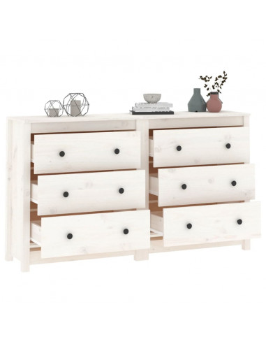 Credenza Bianca 140x35x80 cm in Legno Massello di Pino