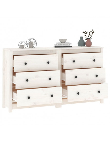 Credenza Bianca 140x35x80 cm in Legno Massello di Pino