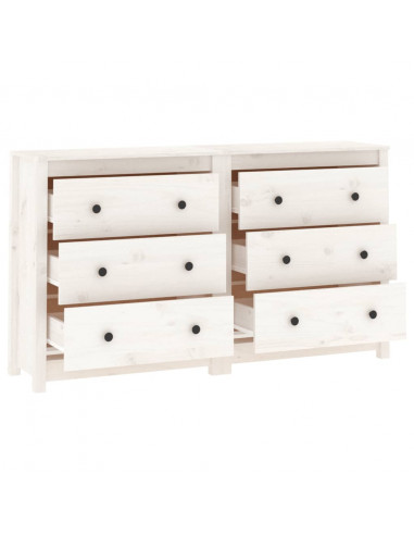 Credenza Bianca 140x35x80 cm in Legno Massello di Pino