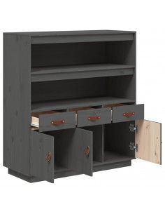 Credenza Grigia 100x40x108,5 cm in Legno Massello di Pino 2