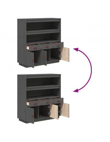 Credenza Grigia 100x40x108,5 cm in Legno Massello di Pino