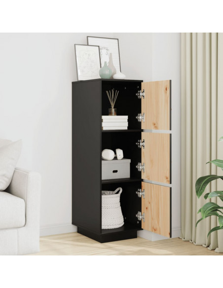 Credenza Nera 34x40x108,5 cm in Legno Massello di Pino