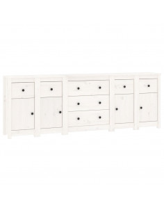 Credenza Bianca 230x35x80 cm in Legno Massello di Pino 2