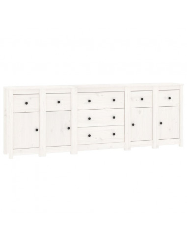 Credenza Bianca 230x35x80 cm in Legno Massello di Pino