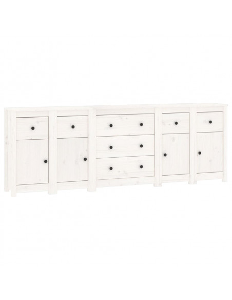Credenza Bianca 230x35x80 cm in Legno Massello di Pino