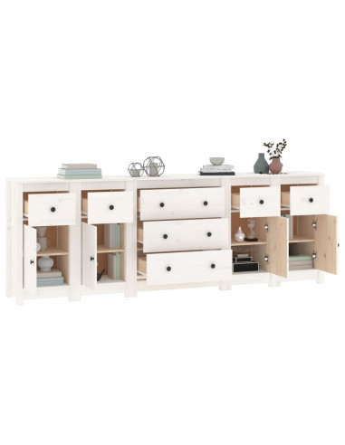 Credenza Bianca 230x35x80 cm in Legno Massello di Pino