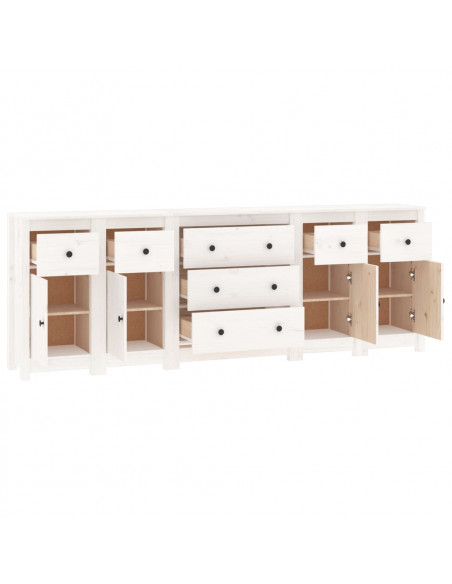 Credenza Bianca 230x35x80 cm in Legno Massello di Pino