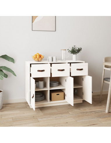 Credenza Bianca 100x40x75 cm in Legno Massello di Pino