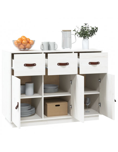 Credenza Bianca 100x40x75 cm in Legno Massello di Pino