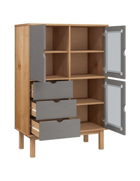 Credenza OTTA Marrone e Grigio 85x43x125 cm in Legno di Pino
