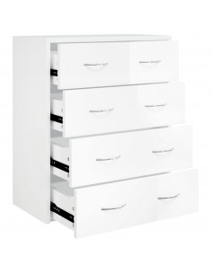 Credenza con 4 Cassetti 60x30,5x71 cm Bianco lucido 2