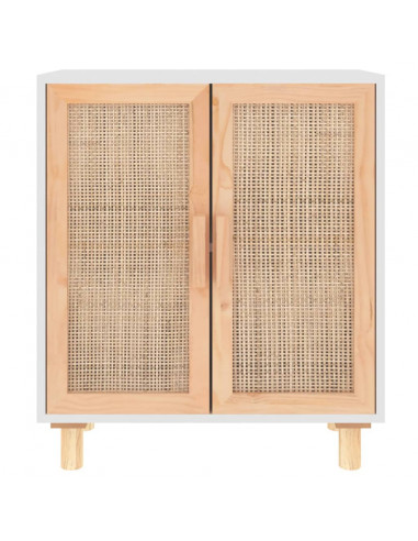 Credenza Bianca 60x30x70 cm Legno Massello Pino Rattan Naturale