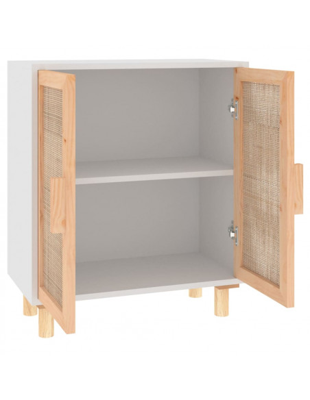 Credenza Bianca 60x30x70 cm Legno Massello Pino Rattan Naturale