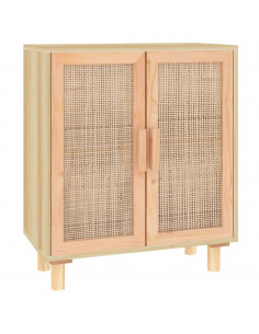 Credenza Marrone 60x30x70cm Legno Massello Pino Rattan Naturale 2