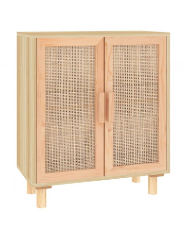 Credenza Marrone 60x30x70cm Legno Massello Pino Rattan Naturale