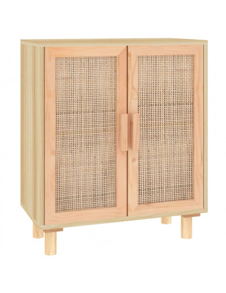 Credenza Marrone 60x30x70cm Legno Massello Pino Rattan Naturale
