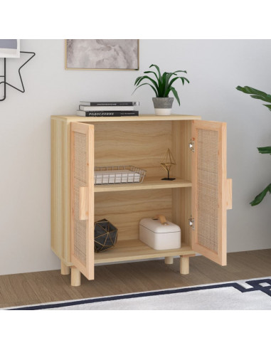 Credenza Marrone 60x30x70cm Legno Massello Pino Rattan Naturale