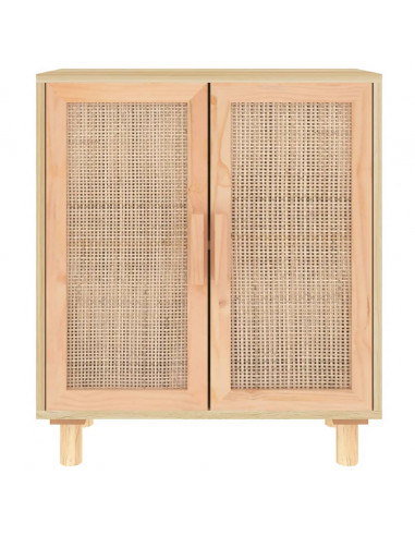Credenza Marrone 60x30x70cm Legno Massello Pino Rattan Naturale