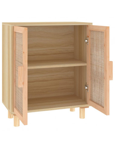 Credenza Marrone 60x30x70cm Legno Massello Pino Rattan Naturale
