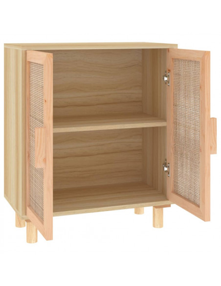 Credenza Marrone 60x30x70cm Legno Massello Pino Rattan Naturale
