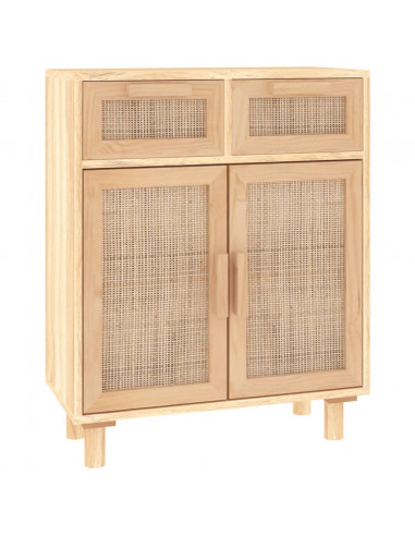 Credenza Marrone 60x30x75cm Legno Massello Pino Rattan Naturale