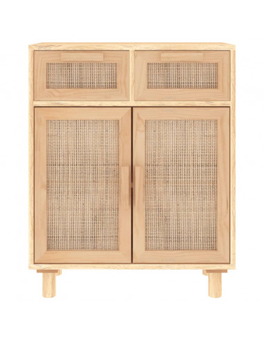 Credenza Marrone 60x30x75cm Legno Massello Pino Rattan Naturale