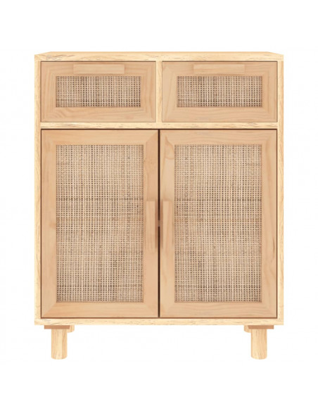 Credenza Marrone 60x30x75cm Legno Massello Pino Rattan Naturale