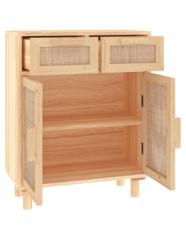Credenza Marrone 60x30x75cm Legno Massello Pino Rattan Naturale