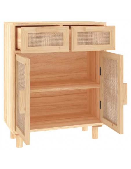 Credenza Marrone 60x30x75cm Legno Massello Pino Rattan Naturale