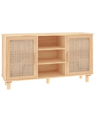 Credenza Marrone 105x30x60cm Massello di Pino e Rattan Naturale