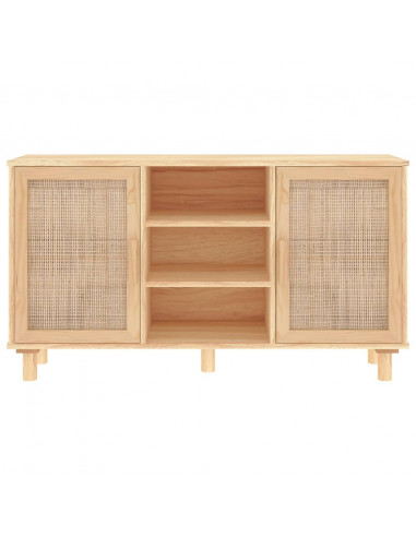Credenza Marrone 105x30x60cm Massello di Pino e Rattan Naturale