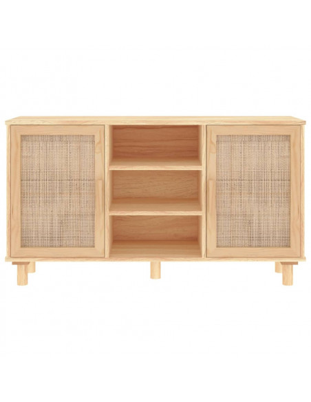 Credenza Marrone 105x30x60cm Massello di Pino e Rattan Naturale