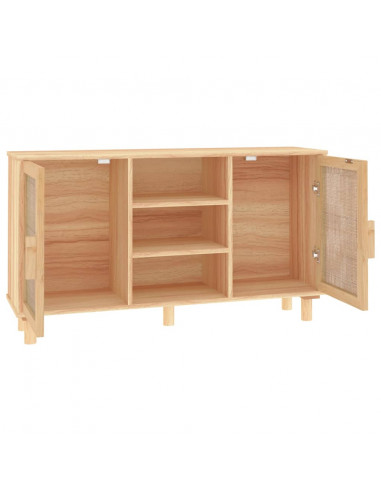 Credenza Marrone 105x30x60cm Massello di Pino e Rattan Naturale