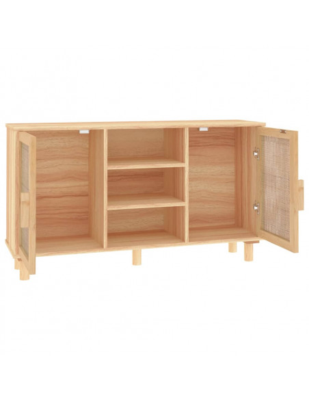 Credenza Marrone 105x30x60cm Massello di Pino e Rattan Naturale
