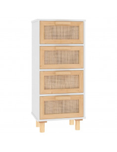 Credenza Bianca 40x30x90cm Legno Massello Pino Rattan Naturale 2