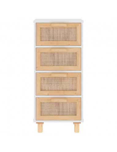 Credenza Bianca 40x30x90cm Legno Massello Pino Rattan Naturale